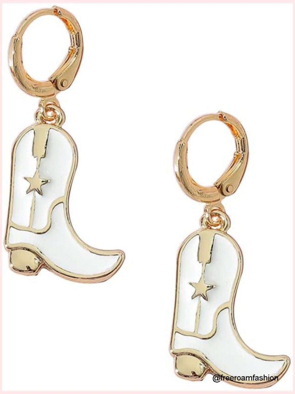 Western Cowgirl Boot Dangle Earrings Gold Hoop